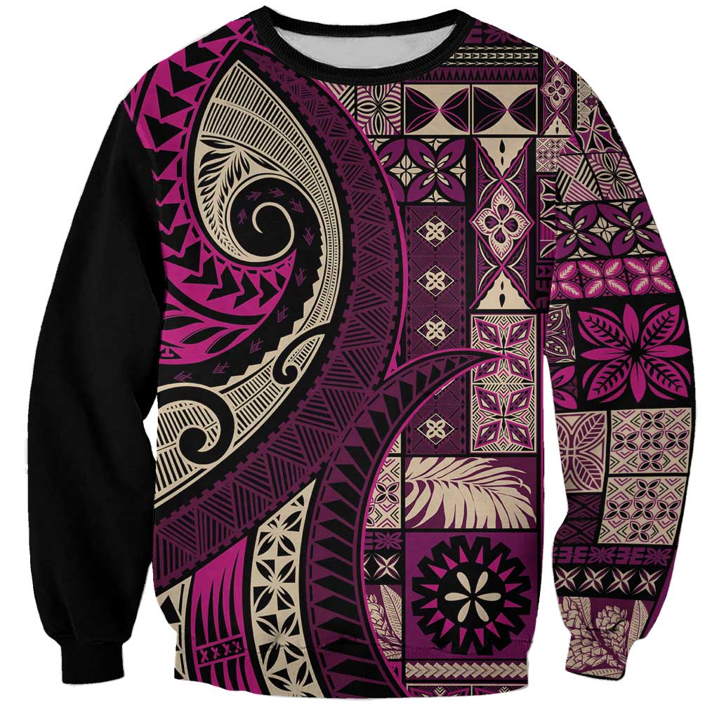 Vintage Samoa Siapo Mamanu Sweatshirt Pink Samoan Tapa Motif LT9 Unisex Pink - Polynesian Pride