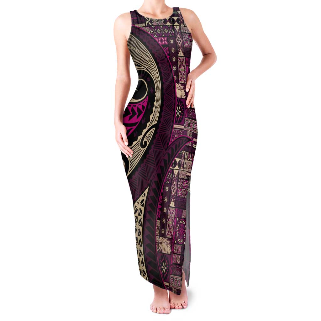 Vintage Samoa Siapo Mamanu Tank Maxi Dress Pink Samoan Tapa Motif - Polynesian Pride