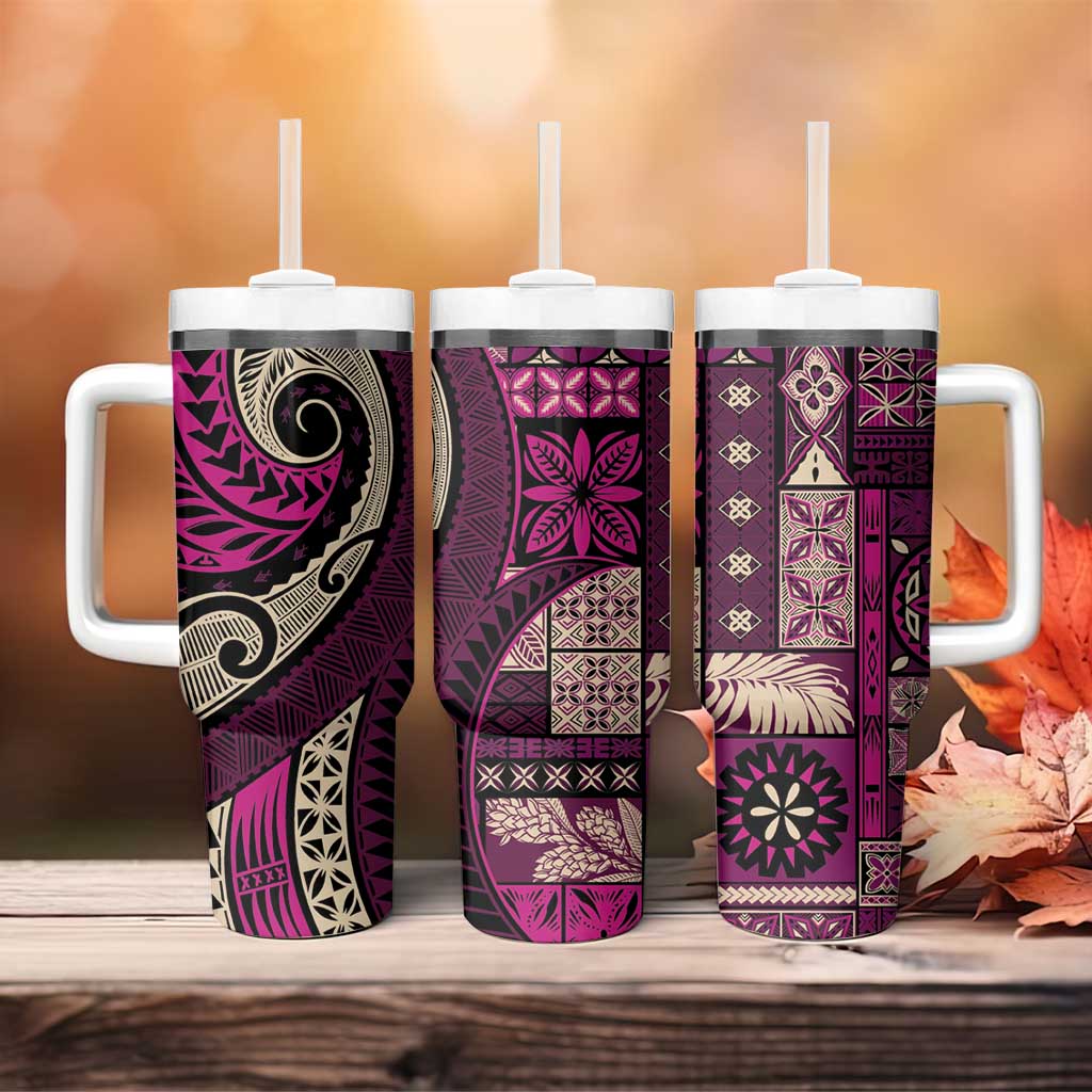 Vintage Samoa Siapo Mamanu Tumbler With Handle Pink Samoan Tapa Motif - Polynesian Pride