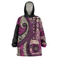 Vintage Samoa Siapo Mamanu Wearable Blanket Hoodie Pink Samoan Tapa Motif - Polynesian Pride