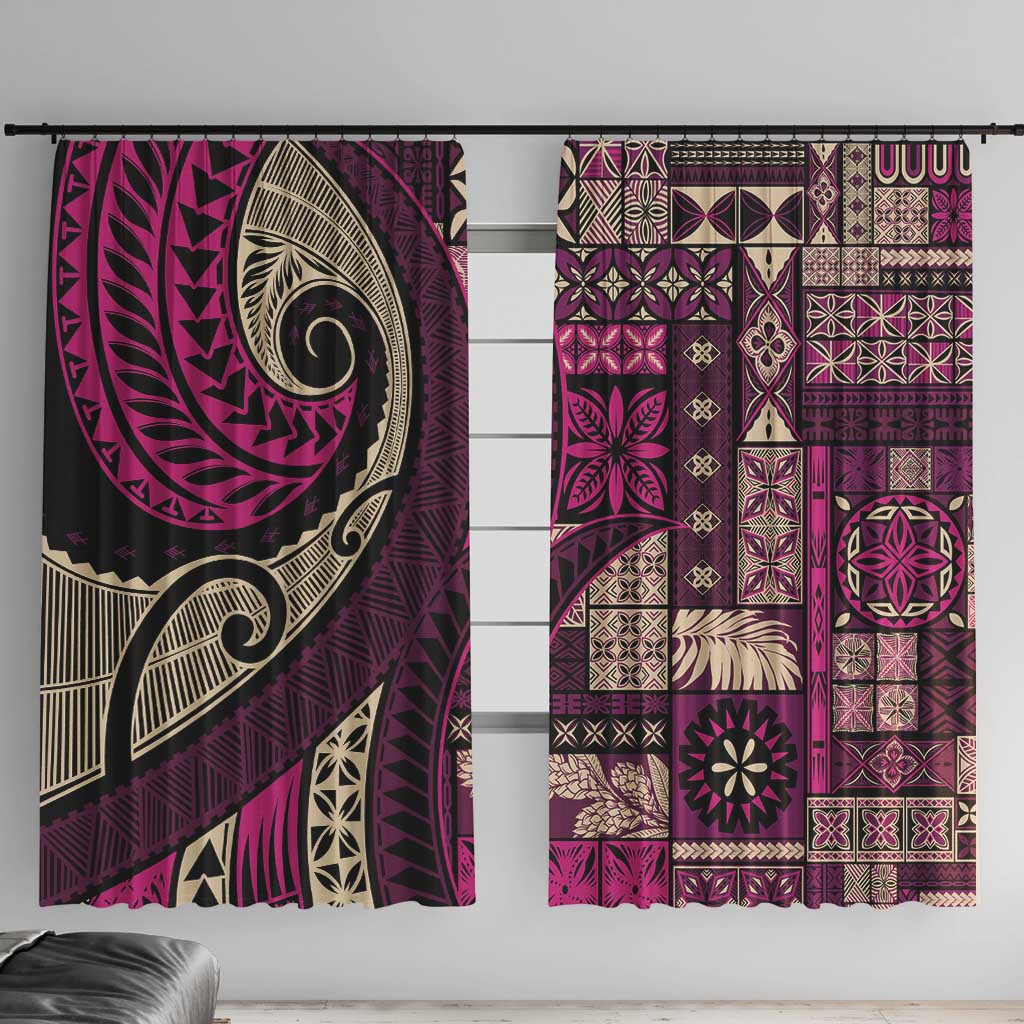Vintage Samoa Siapo Mamanu Window Curtain Pink Samoan Tapa Motif - Polynesian Pride