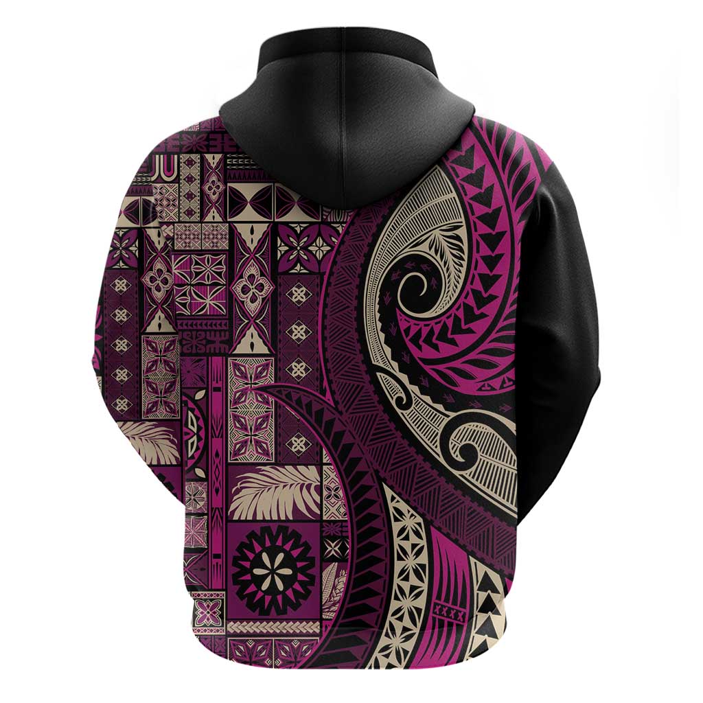 Vintage Samoa Siapo Mamanu Zip Hoodie Pink Samoan Tapa Motif - Polynesian Pride