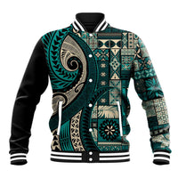 Vintage Samoa Siapo Mamanu Baseball Jacket Teal Samoan Tapa Motif LT9 Unisex Teal - Polynesian Pride