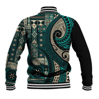 Vintage Samoa Siapo Mamanu Baseball Jacket Teal Samoan Tapa Motif LT9 - Polynesian Pride