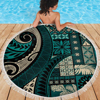 Vintage Samoa Siapo Mamanu Beach Blanket Teal Samoan Tapa Motif LT9 - Polynesian Pride