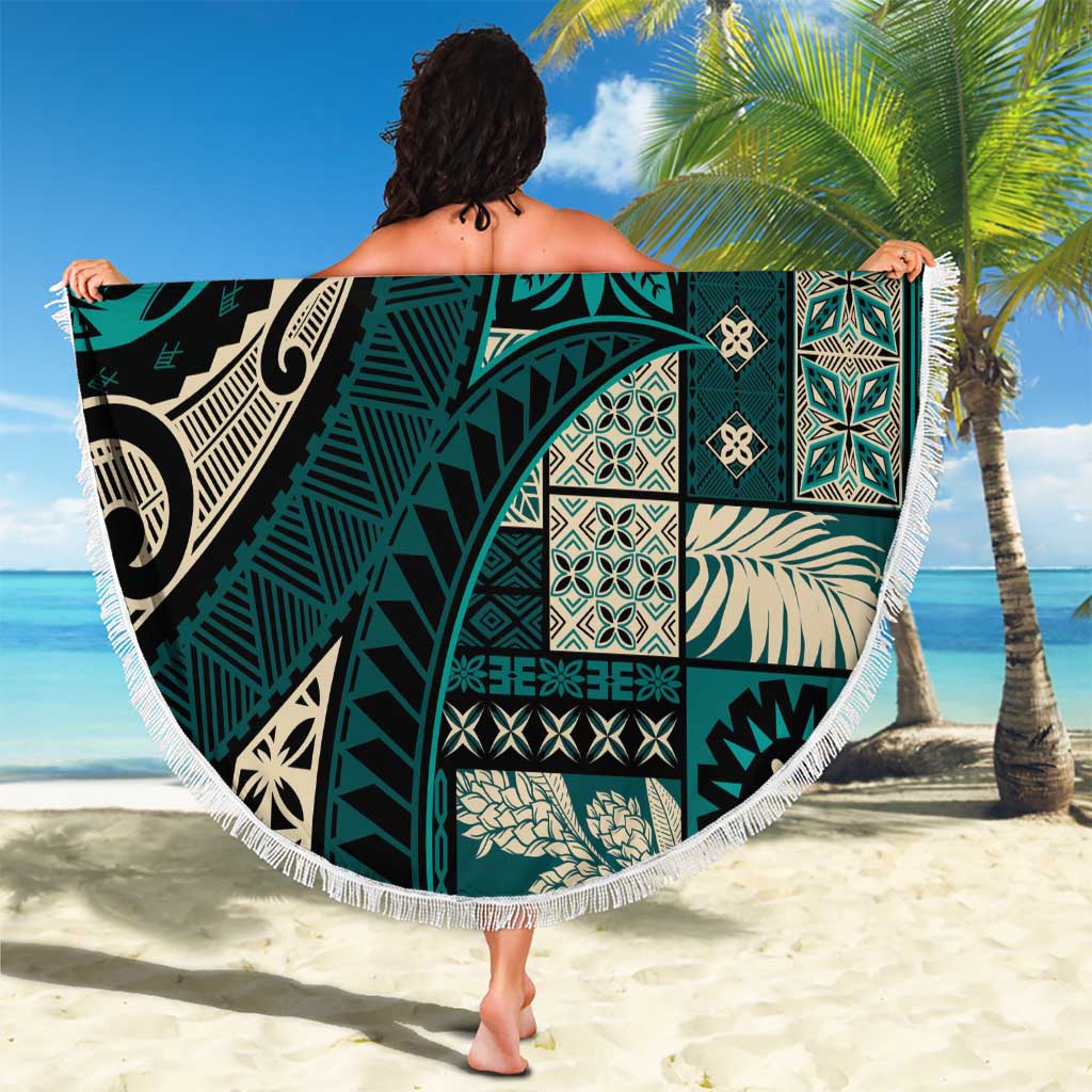 Vintage Samoa Siapo Mamanu Beach Blanket Teal Samoan Tapa Motif LT9 - Polynesian Pride