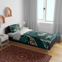 Vintage Samoa Siapo Mamanu Bedding Set Teal Samoan Tapa Motif - Polynesian Pride