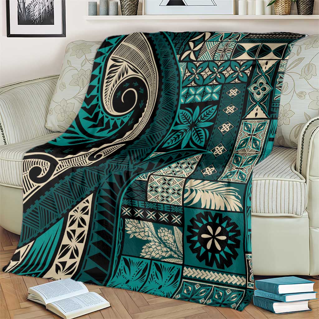 Vintage Samoa Siapo Mamanu Blanket Teal Samoan Tapa Motif - Polynesian Pride