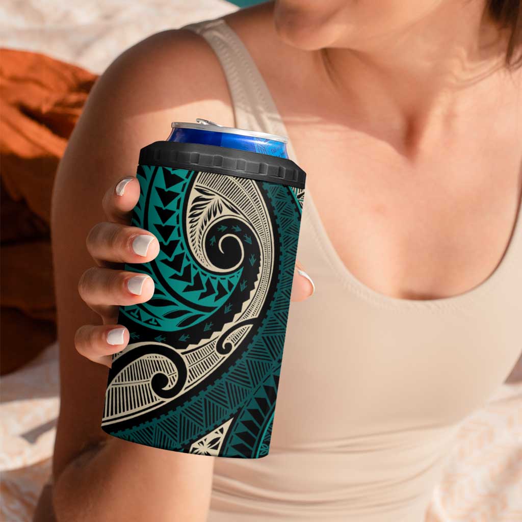 Vintage Samoa Siapo Mamanu 4 in 1 Can Cooler Tumbler Teal Samoan Tapa Motif - Polynesian Pride
