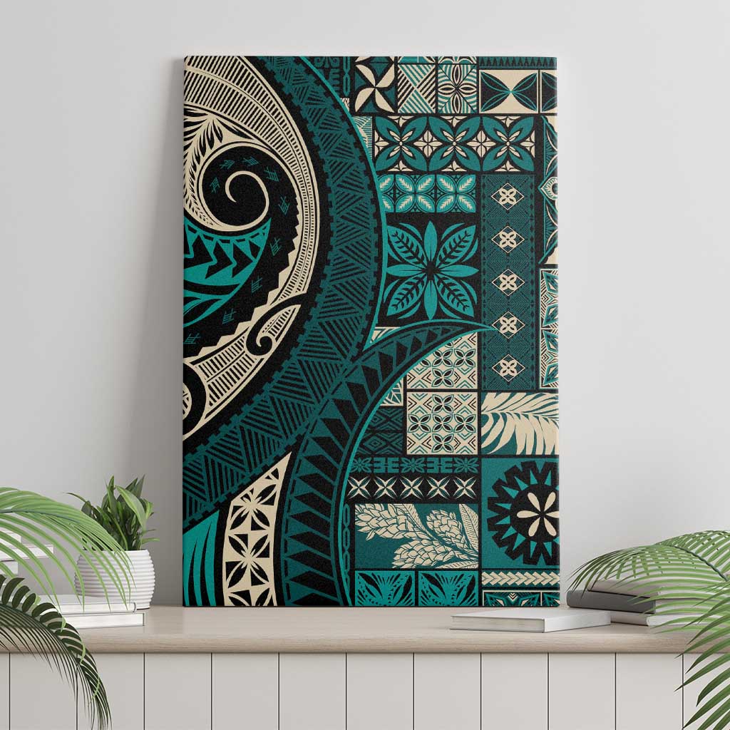 Vintage Samoa Siapo Mamanu Canvas Wall Art Teal Samoan Tapa Motif LT9 - Polynesian Pride