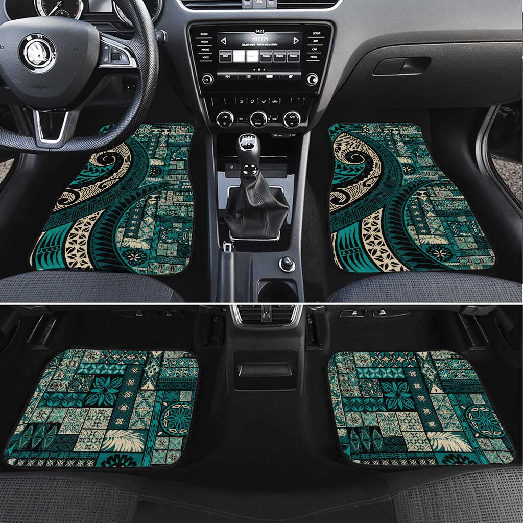 Vintage Samoa Siapo Mamanu Car Mats Teal Samoan Tapa Motif LT9 Set 4pcs Teal - Polynesian Pride