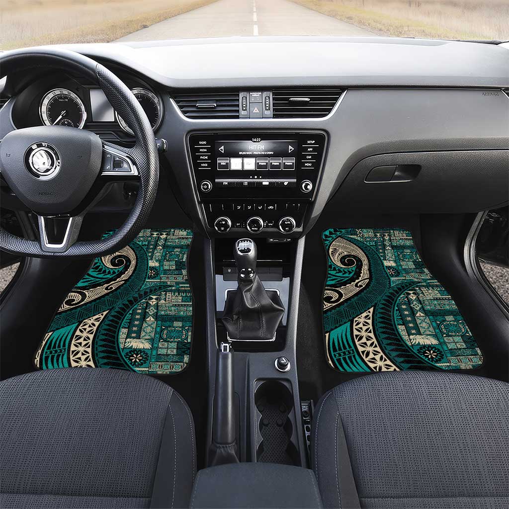 Vintage Samoa Siapo Mamanu Car Mats Teal Samoan Tapa Motif LT9 Set 2pcs - Front Teal - Polynesian Pride
