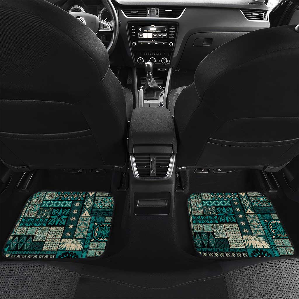 Vintage Samoa Siapo Mamanu Car Mats Teal Samoan Tapa Motif LT9 Set 2pcs - Back Teal - Polynesian Pride