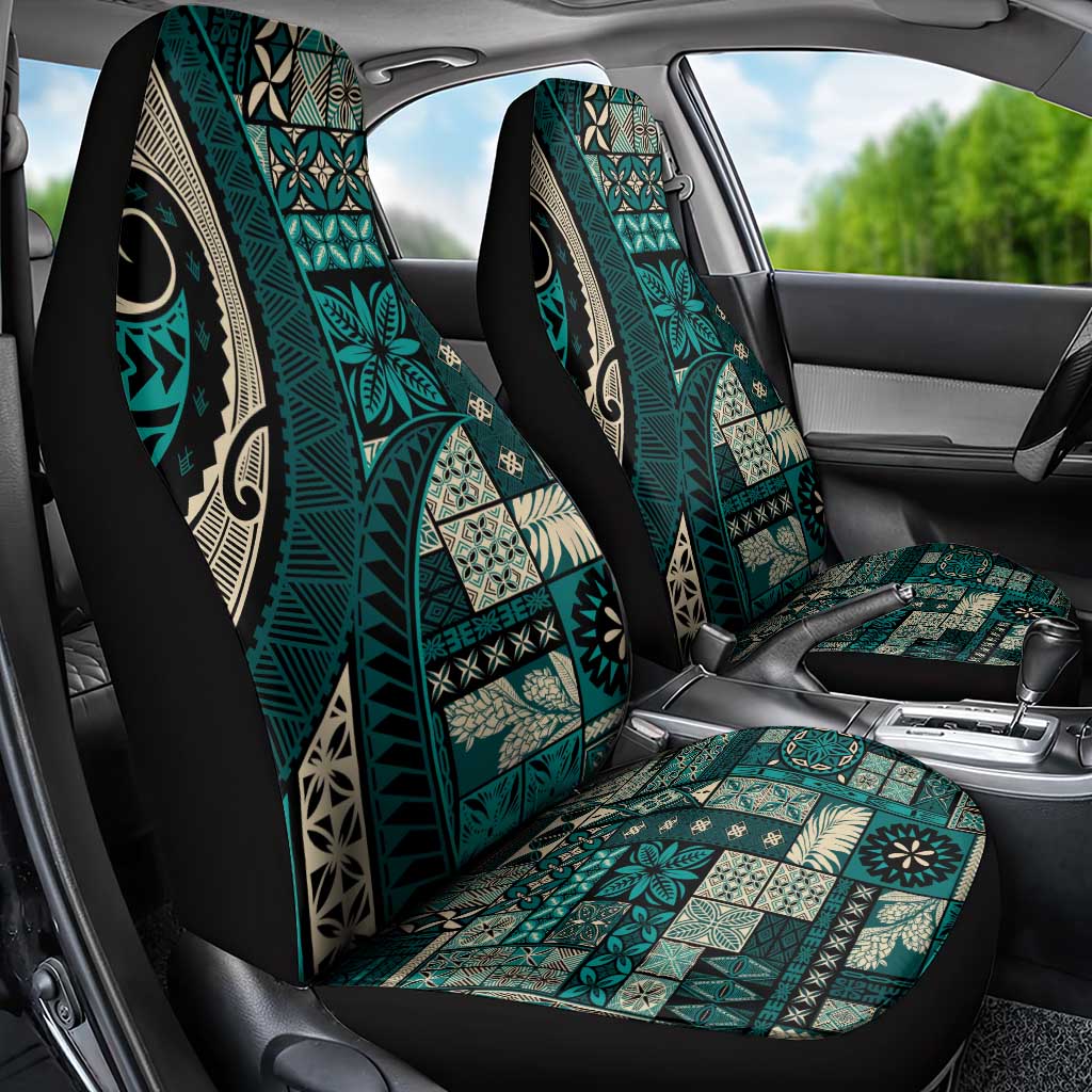 Vintage Samoa Siapo Mamanu Car Seat Cover Teal Samoan Tapa Motif - Polynesian Pride