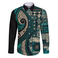 Vintage Samoa Siapo Mamanu Family Matching Puletasi and Hawaiian Shirt Teal Samoan Tapa Motif - Polynesian Pride