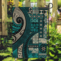 Vintage Samoa Siapo Mamanu Garden Flag Teal Samoan Tapa Motif - Polynesian Pride