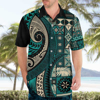 Vintage Samoa Siapo Mamanu Hawaiian Shirt Teal Samoan Tapa Motif LT9 - Polynesian Pride