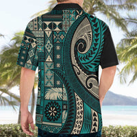 Vintage Samoa Siapo Mamanu Hawaiian Shirt Teal Samoan Tapa Motif LT9 - Polynesian Pride