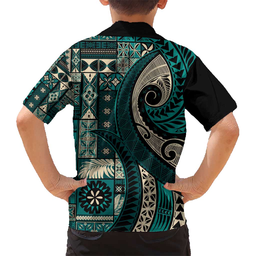 Vintage Samoa Siapo Mamanu Hawaiian Shirt Teal Samoan Tapa Motif LT9 - Polynesian Pride