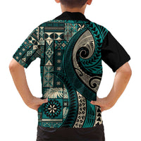 Vintage Samoa Siapo Mamanu Hawaiian Shirt Teal Samoan Tapa Motif LT9 - Polynesian Pride