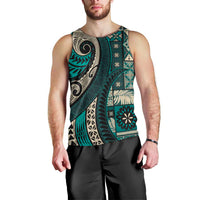 Vintage Samoa Siapo Mamanu Men Tank Top Teal Samoan Tapa Motif - Polynesian Pride