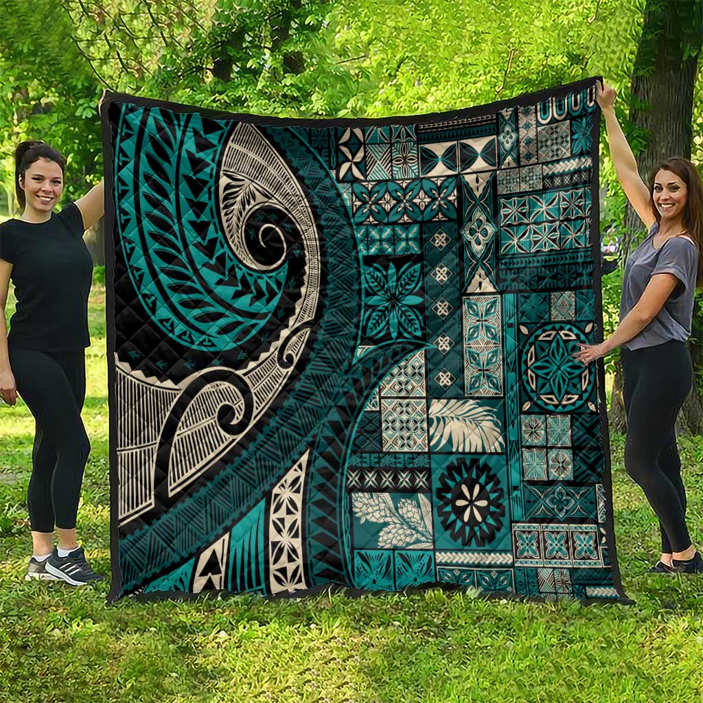 Vintage Samoa Siapo Mamanu Quilt Teal Samoan Tapa Motif - Polynesian Pride