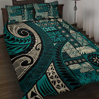 Vintage Samoa Siapo Mamanu Quilt Bed Set Teal Samoan Tapa Motif - Polynesian Pride