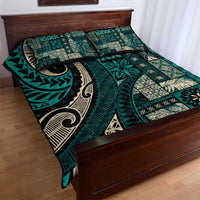 Vintage Samoa Siapo Mamanu Quilt Bed Set Teal Samoan Tapa Motif - Polynesian Pride