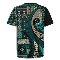Vintage Samoa Siapo Mamanu Rugby Jersey Teal Samoan Tapa Motif LT9 - Polynesian Pride