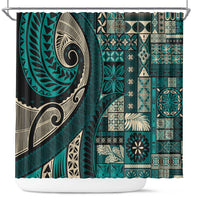 Vintage Samoa Siapo Mamanu Shower Curtain Teal Samoan Tapa Motif - Polynesian Pride