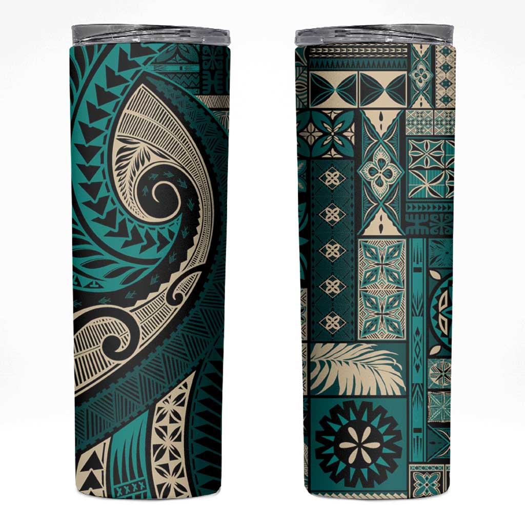 Vintage Samoa Siapo Mamanu Skinny Tumbler Teal Samoan Tapa Motif - Polynesian Pride
