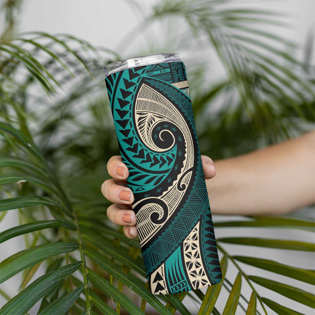Vintage Samoa Siapo Mamanu Skinny Tumbler Teal Samoan Tapa Motif - Polynesian Pride