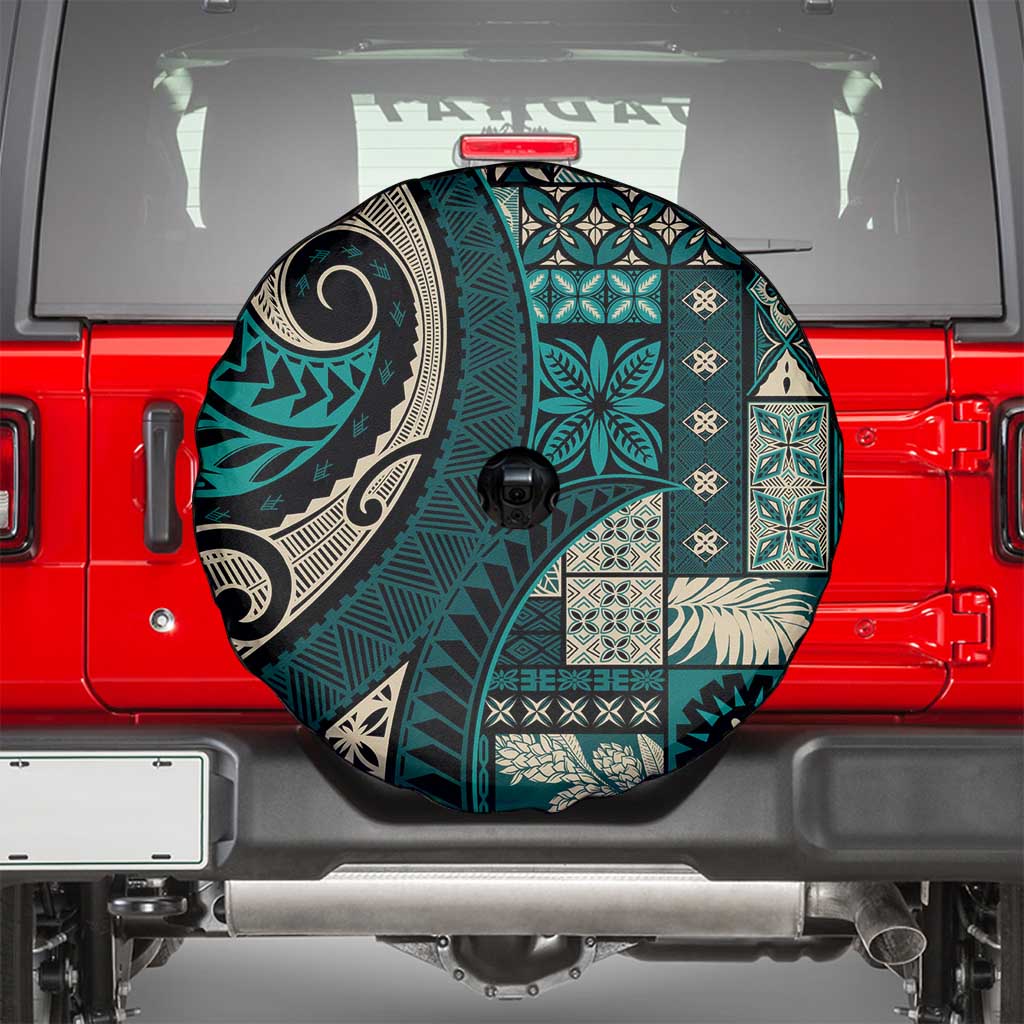 Vintage Samoa Siapo Mamanu Spare Tire Cover Teal Samoan Tapa Motif - Polynesian Pride
