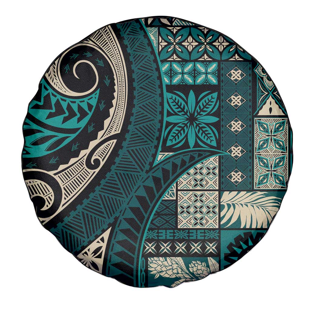 Vintage Samoa Siapo Mamanu Spare Tire Cover Teal Samoan Tapa Motif - Polynesian Pride