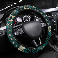 Vintage Samoa Siapo Mamanu Steering Wheel Cover Teal Samoan Tapa Motif LT9 Universal Fit Teal - Polynesian Pride