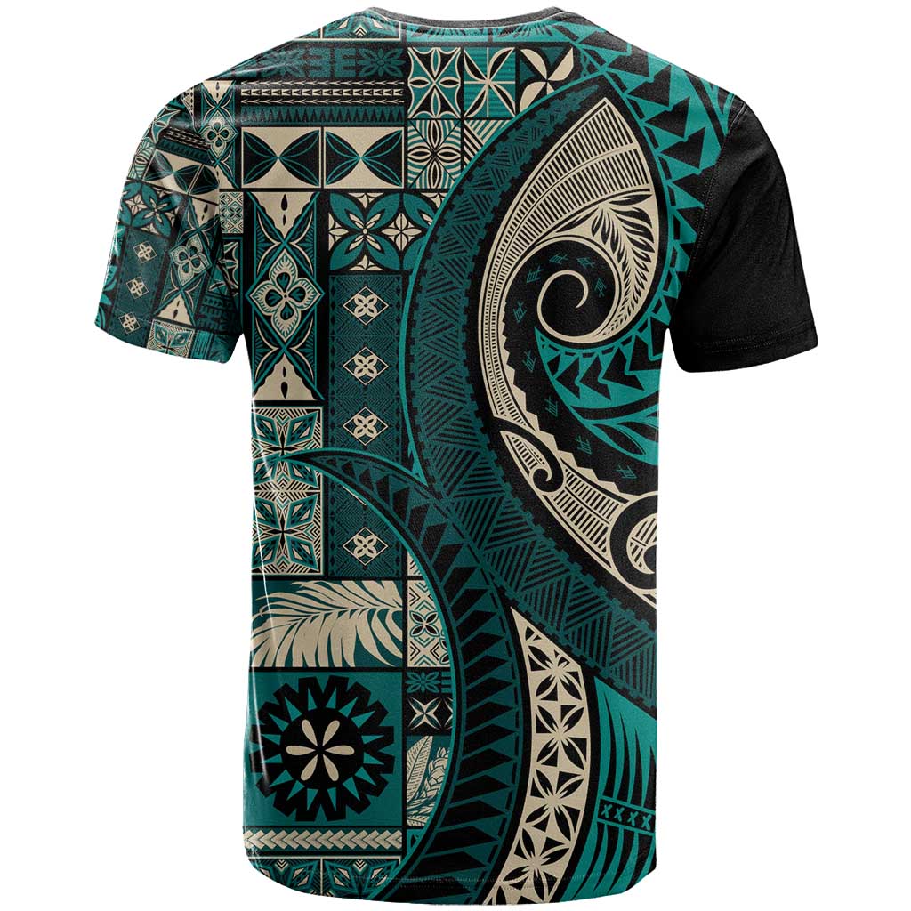 Vintage Samoa Siapo Mamanu T Shirt Teal Samoan Tapa Motif - Polynesian Pride