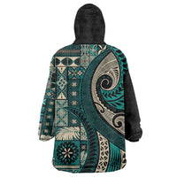 Vintage Samoa Siapo Mamanu Wearable Blanket Hoodie Teal Samoan Tapa Motif LT9 - Polynesian Pride
