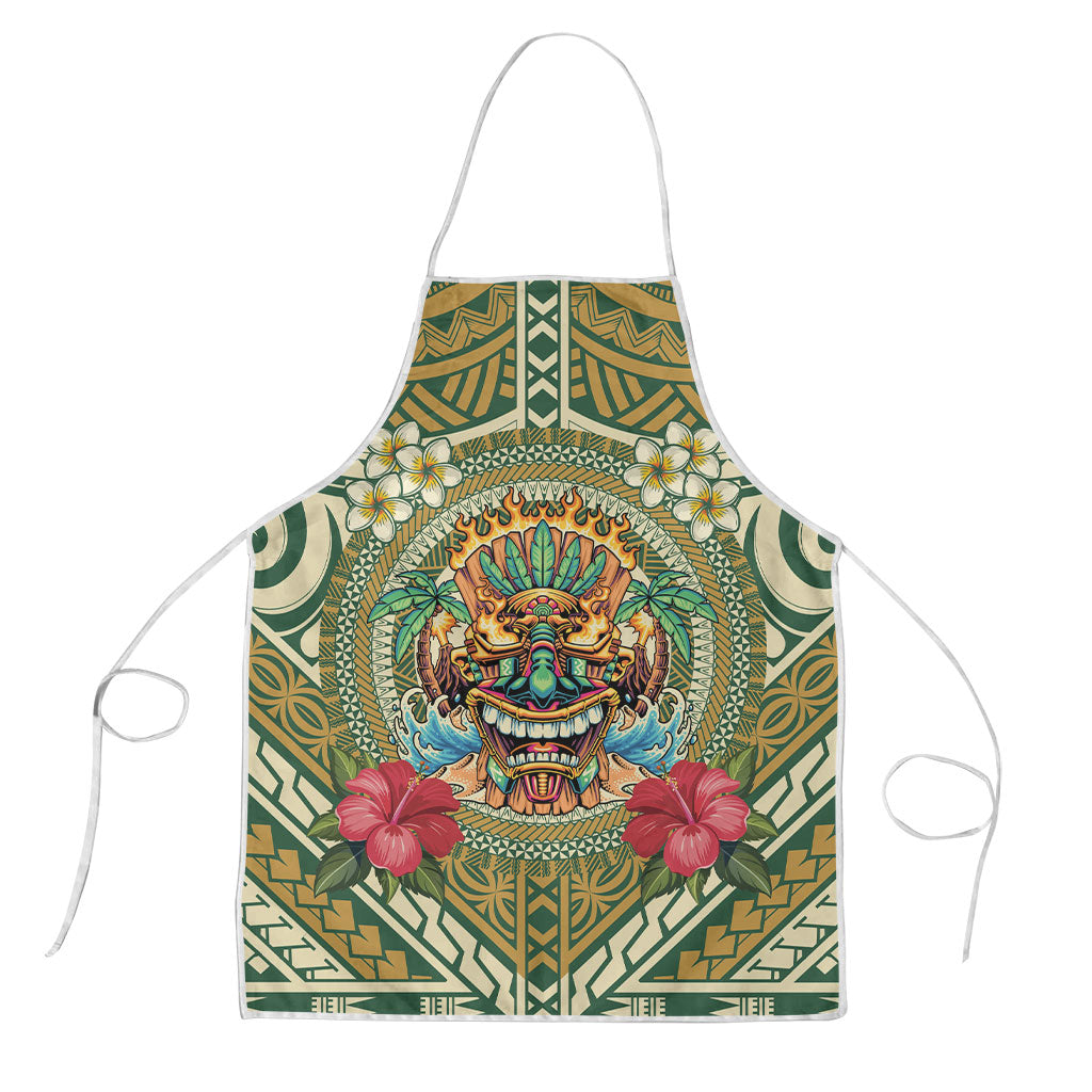 Hawaii Tiki Mask Apron Mele Kalikimaka i Iulai! LT9 Green - Polynesian Pride