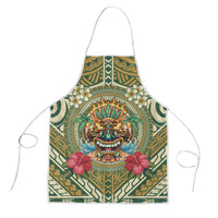 Hawaii Tiki Mask Apron Mele Kalikimaka i Iulai! LT9 Green - Polynesian Pride
