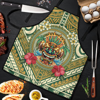Hawaii Tiki Mask Apron Mele Kalikimaka i Iulai! LT9 Green - Polynesian Pride