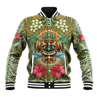 Hawaii Tiki Mask Personalized Baseball Jacket Mele Kalikimaka i Iulai! LT9 Unisex Green - Polynesian Pride