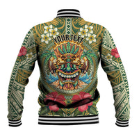Hawaii Tiki Mask Personalized Baseball Jacket Mele Kalikimaka i Iulai! LT9 - Polynesian Pride