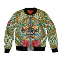 Hawaii Tiki Mask Personalized Bomber Jacket Mele Kalikimaka i Iulai! LT9 Unisex Green - Polynesian Pride