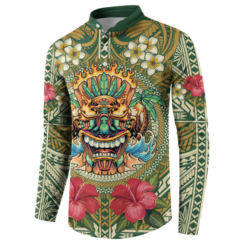 Hawaii Tiki Mask Personalized Button Sweatshirt Mele Kalikimaka i Iulai! LT9 - Polynesian Pride