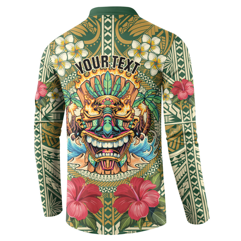 Hawaii Tiki Mask Personalized Button Sweatshirt Mele Kalikimaka i Iulai! LT9 - Polynesian Pride