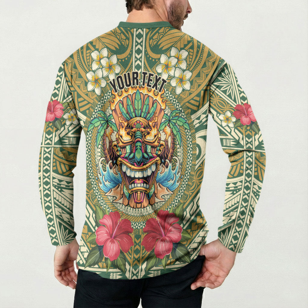 Hawaii Tiki Mask Personalized Button Sweatshirt Mele Kalikimaka i Iulai! LT9 - Polynesian Pride