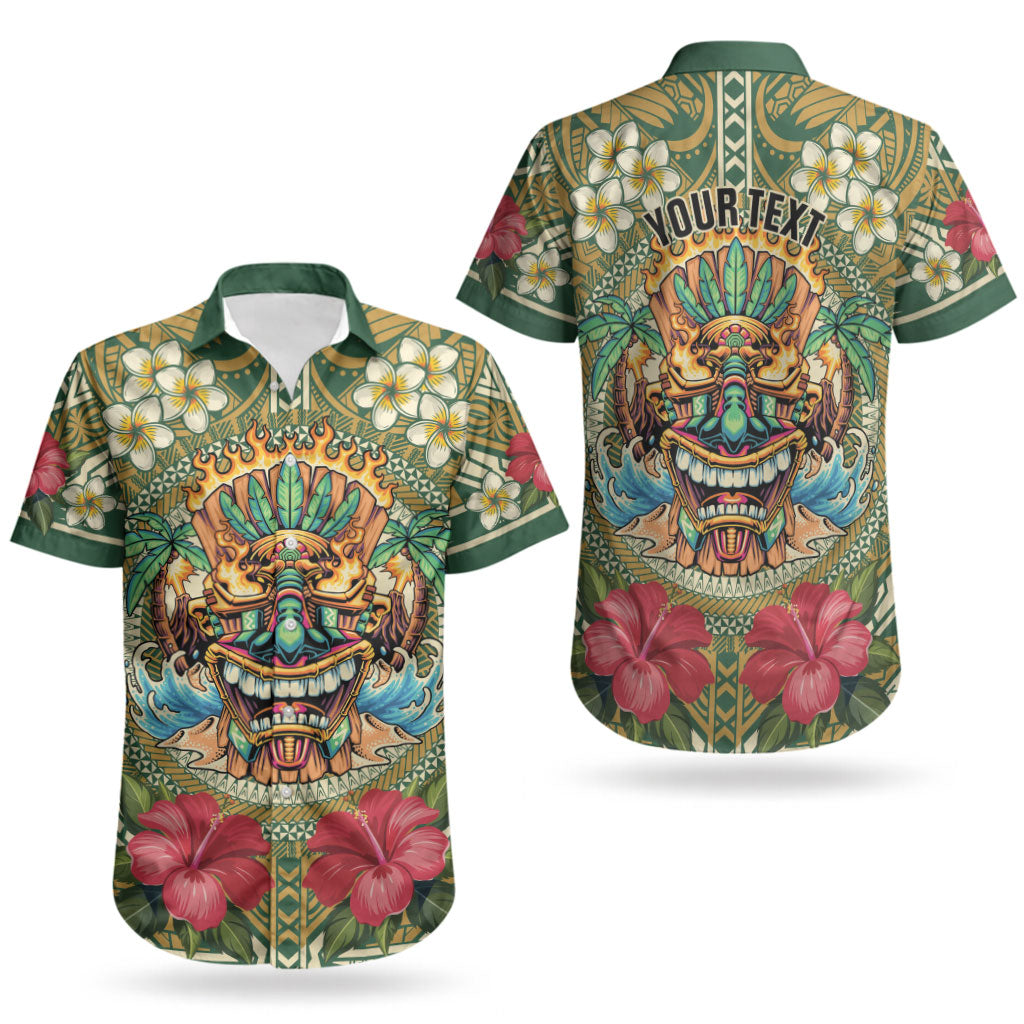 Hawaii Tiki Mask Personalized Couples Matching Puletasi and Hawaiian Shirt Mele Kalikimaka i Iulai! LT9 - Polynesian Pride