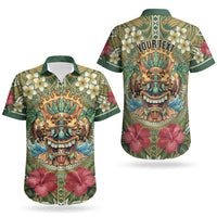 Hawaii Tiki Mask Personalized Couples Matching Puletasi and Hawaiian Shirt Mele Kalikimaka i Iulai! LT9 - Polynesian Pride