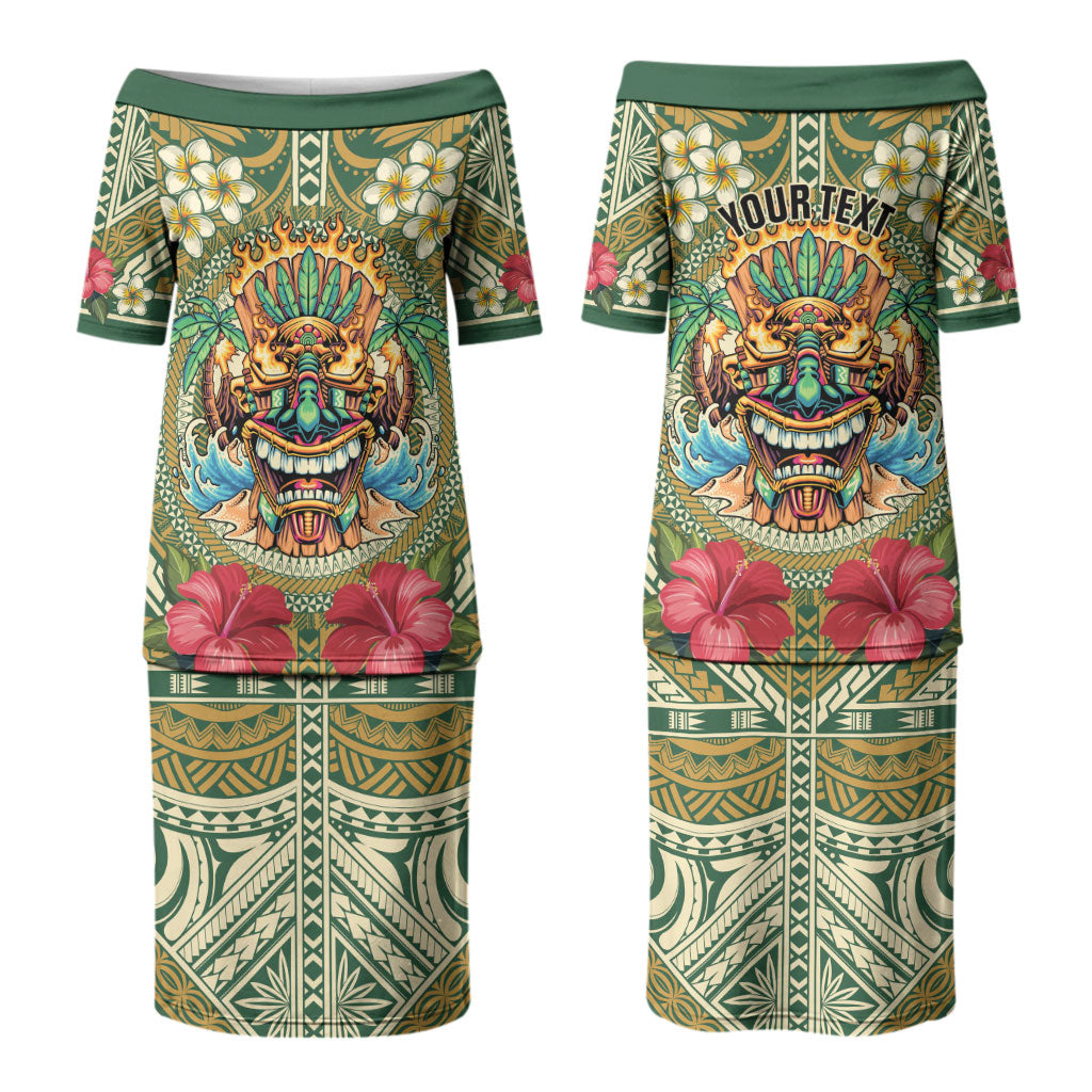 Hawaii Tiki Mask Personalized Couples Matching Puletasi and Long Sleeve Button Shirt Mele Kalikimaka i Iulai! LT9 - Polynesian Pride