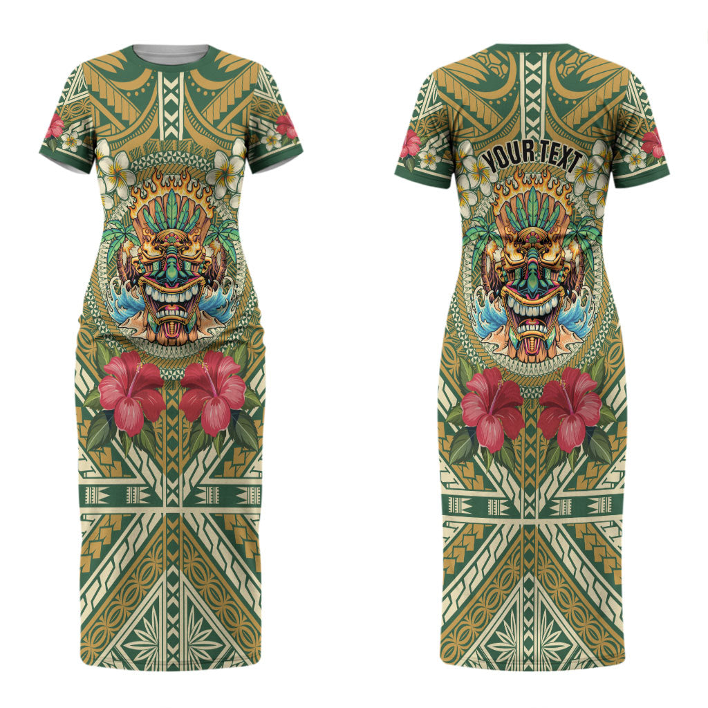 Hawaii Tiki Mask Personalized Couples Matching Short Sleeve Bodycon Dress and Long Sleeve Button Shirt Mele Kalikimaka i Iulai! LT9 - Polynesian Pride